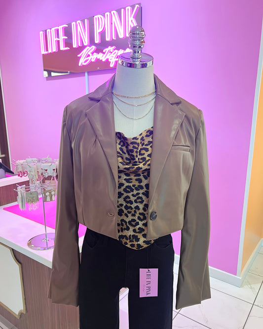 Gotta Get Out Brown (Faux) Leather Blazer