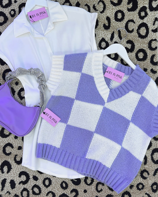 Prep School Checkered Sweater Vest (Purple)