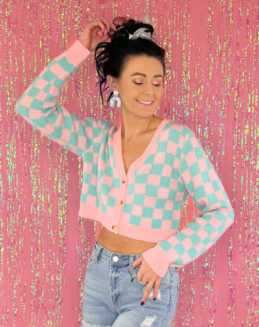 Cotton Candy Checkered Cardigan